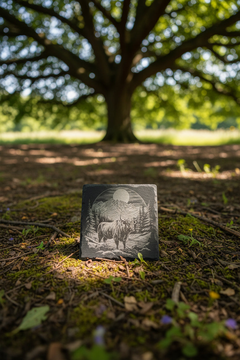 Highland Cow Engraved Slate Coasters