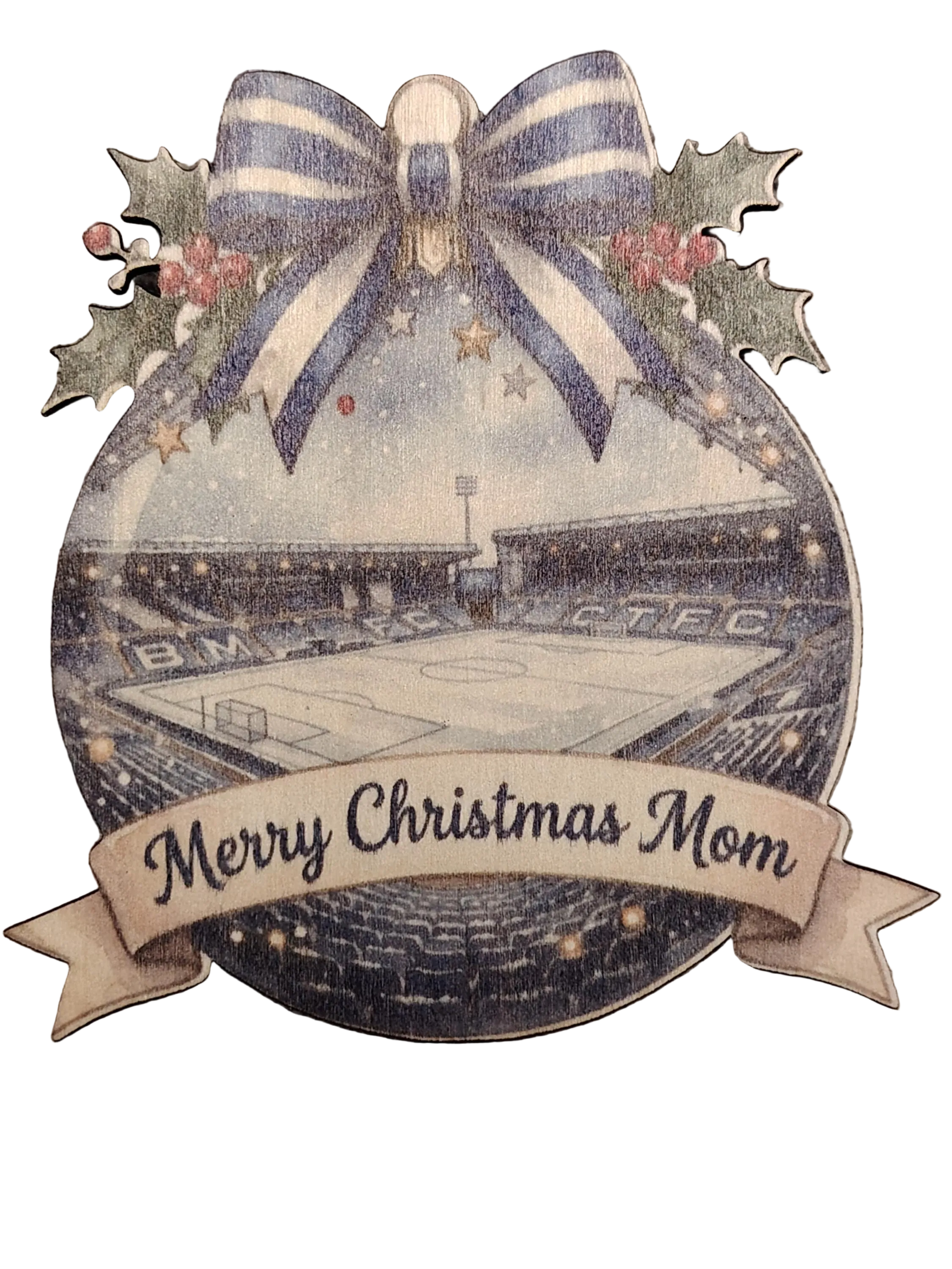 Personalized Christmas tree football stadium decoration.