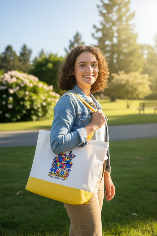 Person carrying Autism Awareness Tote Bag