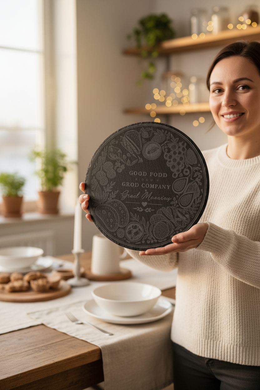 Person holding Laser Engraved Slate Serving Board